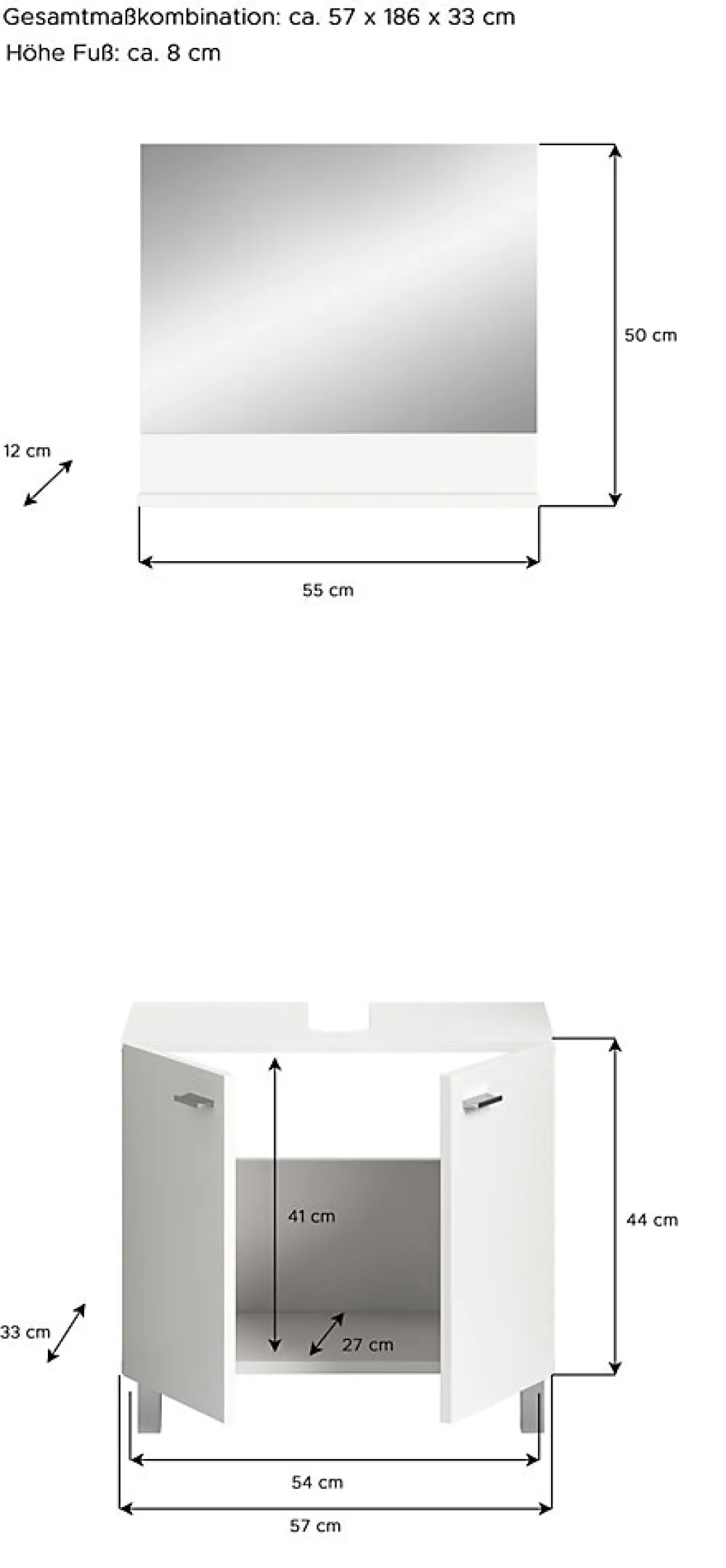 Meuble Sous Lavabo|Chb Collection Tambo - Ensemble de 2 meubles de salle de bains (L/H/P : 57x186x33 cm) en mélaminé blanc, vasque non incluse
