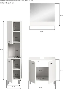 Meuble Sous Lavabo|Chb Collection Tambo - Ensemble de 3 meubles de salle de bains (L/H/P : 102x186x33 cm) en mélaminé blanc, vasque non incluse