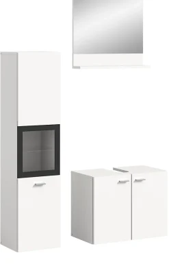 Chb Collection Tambo - Ensemble de 3 meubles de salle de bains (L/H/P : 102x186x33 cm) en mélaminé blanc, vasque non incluse