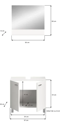 Meuble Sous Lavabo|Chb Collection Tambo - Meuble sous lavabo et miroir (L/H/P : 57x44x33 cm) en mélaminé blanc, vasque non incluse