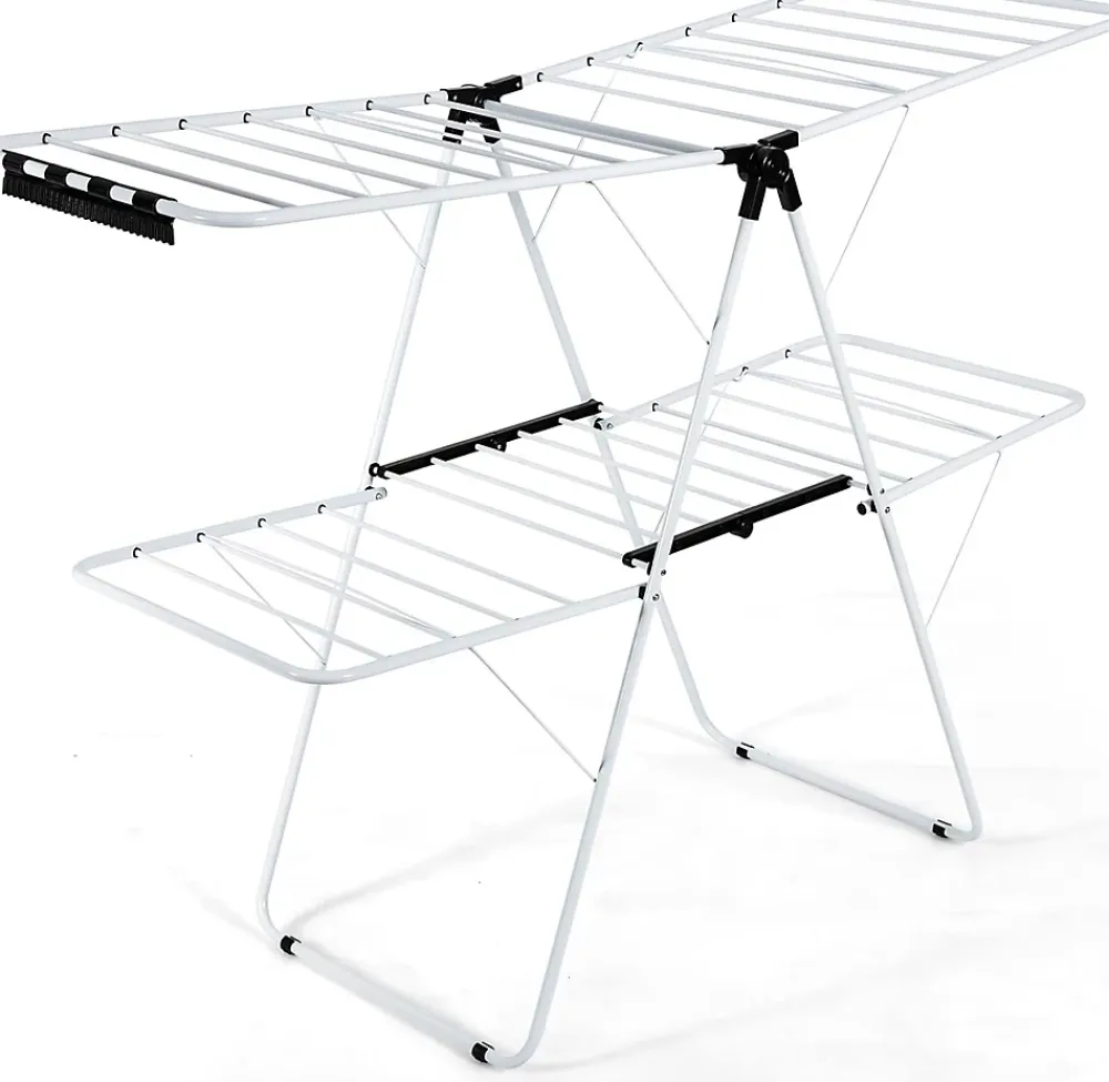 Giantex étendoir à Linge à 2 Niveaux,avec Barre de Support Réglable,26 Pinces,Cintre à Linge Pliable,Gain de Place et Collapsible