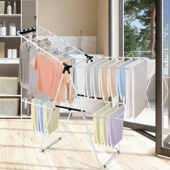 Giantex étendoir à Linge à 2 Niveaux,avec Barre de Support Réglable,26 Pinces,Cintre à Linge Pliable,Gain de Place et Collapsible