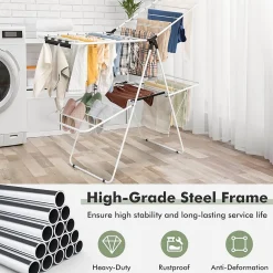 Giantex étendoir à Linge à 2 Niveaux,avec Barre de Support Réglable,26 Pinces,Cintre à Linge Pliable,Gain de Place et Collapsible