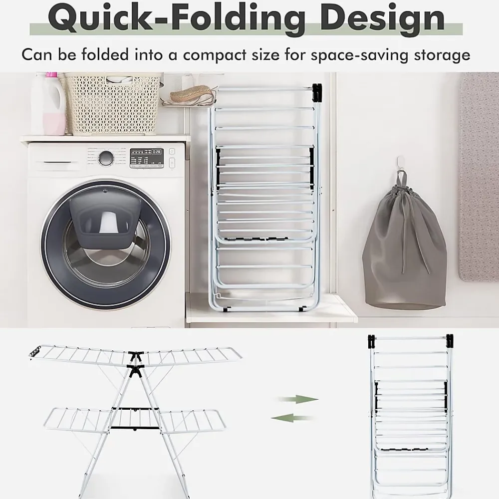 Giantex étendoir à Linge à 2 Niveaux,avec Barre de Support Réglable,26 Pinces,Cintre à Linge Pliable,Gain de Place et Collapsible