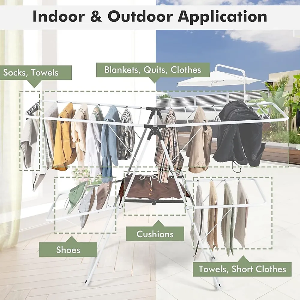 Giantex étendoir à Linge à 2 Niveaux,avec Barre de Support Réglable,26 Pinces,Cintre à Linge Pliable,Gain de Place et Collapsible
