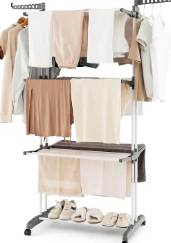 Etendoir À Linge|Giantex étendoir à Linge 4 Niveaux Support Pliable avec 3 Plateaux Rétractables 1 étagère à Chaussures Inférieure