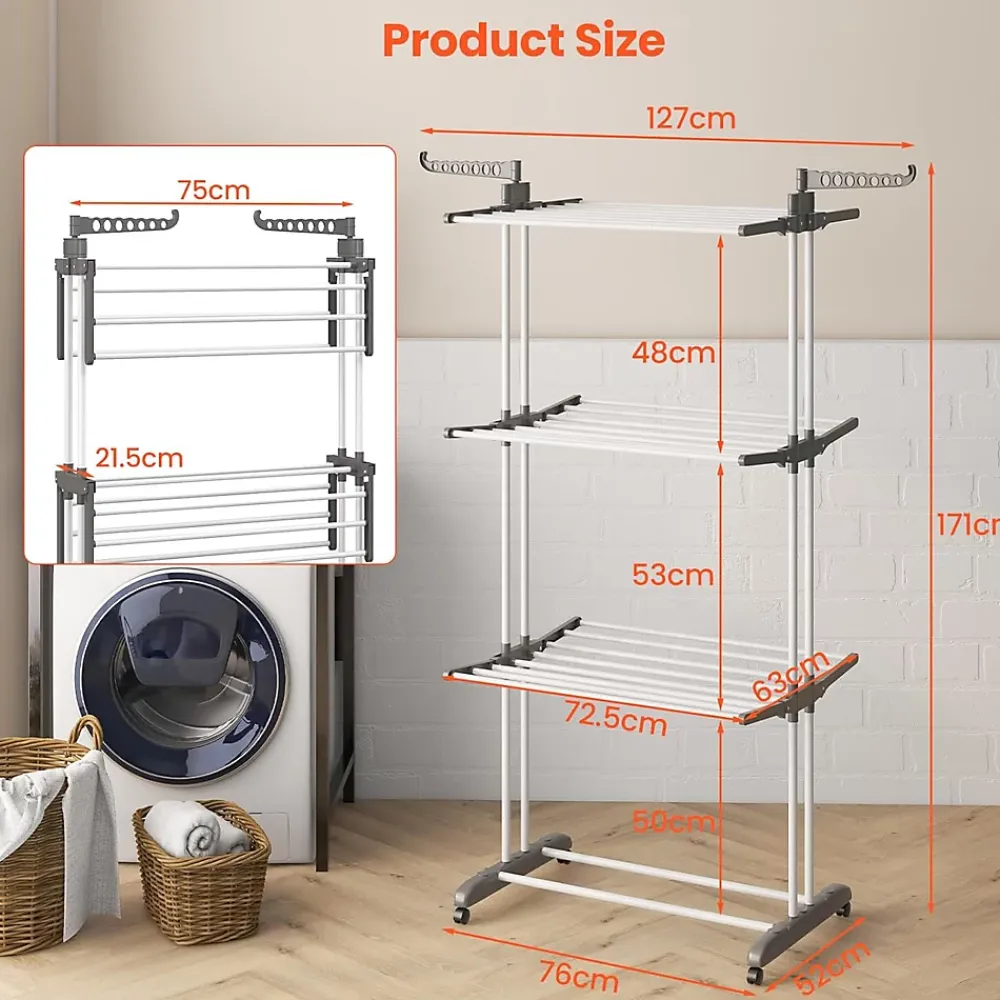 Etendoir À Linge|Giantex étendoir à Linge 4 Niveaux Support Pliable avec 3 Plateaux Rétractables 1 étagère à Chaussures Inférieure