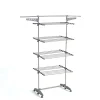 Etendoir À Linge|Kitchen Move Étendoir à linge multifonction sur roulettes grande capacité 30 m d'étendage, 4 niveaux et 2 portes-cintres, gris et inox, Extra