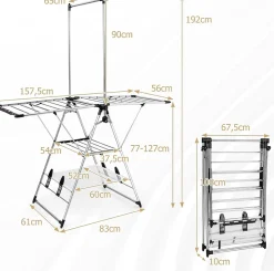 Giantex Étendoir à Linge Pliable à 6 Niveaux Réglable en Hauteur avec Cintres Suspendus en Hauteur et Clips Latéraux Séchoir à Ailes