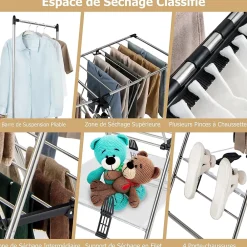 Giantex Étendoir à Linge Pliable à 6 Niveaux Réglable en Hauteur avec Cintres Suspendus en Hauteur et Clips Latéraux Séchoir à Ailes