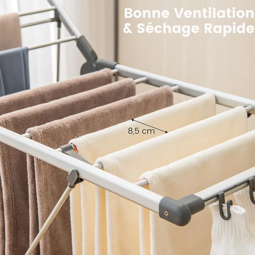 Giantex Étendoir à Linge Pliable à 2 Niveaux en Aluminium avec Ailes Réglables en Hauteur 21 Rails de Séchage 10 Pinces