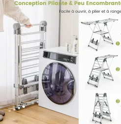 Giantex Étendoir à Linge Pliable à 2 Niveaux en Aluminium avec Ailes Réglables en Hauteur 21 Rails de Séchage 10 Pinces