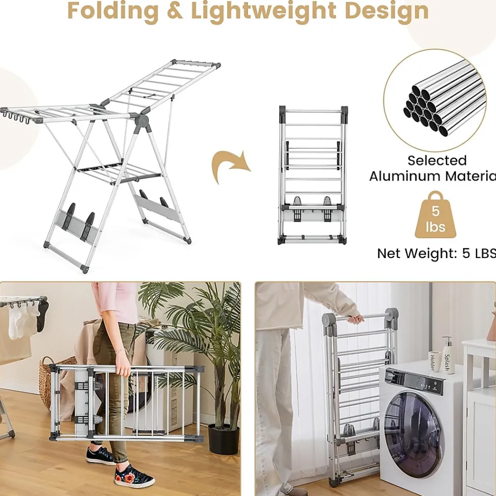 Giantex Étendoir à Linge Pliable à 2 Niveaux en Aluminium avec Ailes Réglables en Hauteur 21 Rails de Séchage 10 Pinces