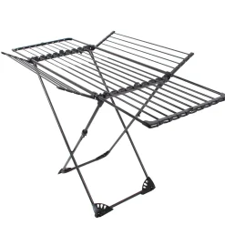 Kitchen Move Étendoir à linge pliable 27 m d'étendage avec 4 ailes, noir sur roulettes, Umea