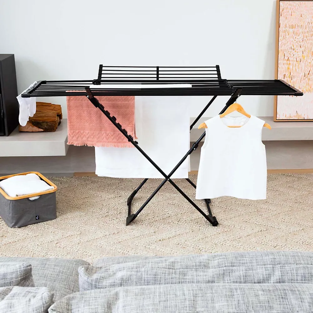 Kitchen Move Étendoir à linge pliable 27 m d'étendage avec 4 ailes, noir sur roulettes, Umea
