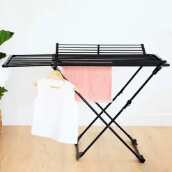 Kitchen Move Étendoir à linge pliable 27 m d'étendage avec 4 ailes, noir sur roulettes, Umea