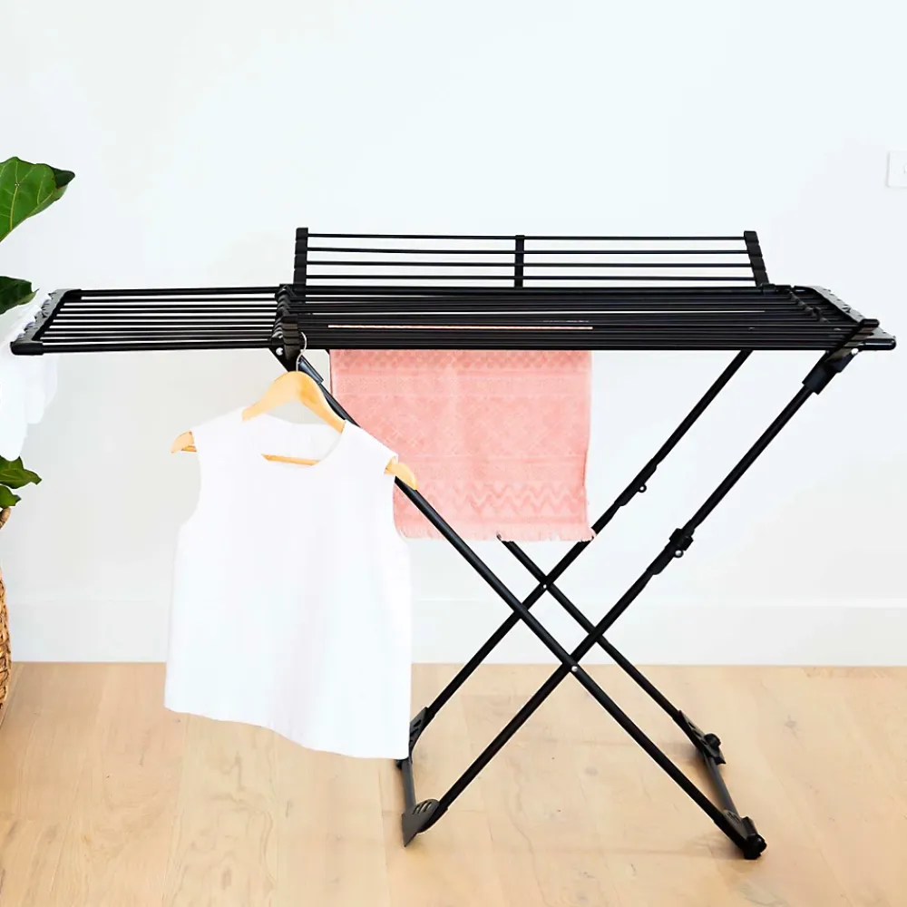 Kitchen Move Étendoir à linge pliable 27 m d'étendage avec 4 ailes, noir sur roulettes, Umea