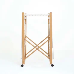 Etendoir À Linge|Kitchen Move Étendoir à linge pliable sur roulettes 32 m d'étendage 2 niveaux, aluminium effet bois et plastique blanc, Ushuaia
