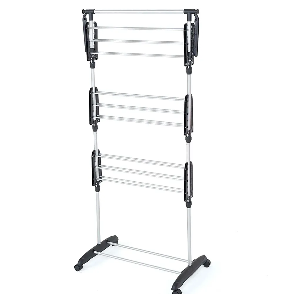 Etendoir À Linge|Kitchen Move Étendoir à linge sur roulettes multifonction grande capacité 18 m d'étendage, 3 niveaux et 2 portes-cintres, noir et inox, Ultima