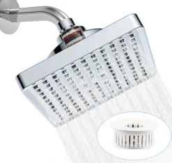 Pommeau De Douche, Flexible Et Barre De Douche|Deko Tete de Douche Pluie Anti Calcaire, 15CM Tete de Douche Haute Pression, Pommeau de Douche Fixe, Pommeau Carré Universelle