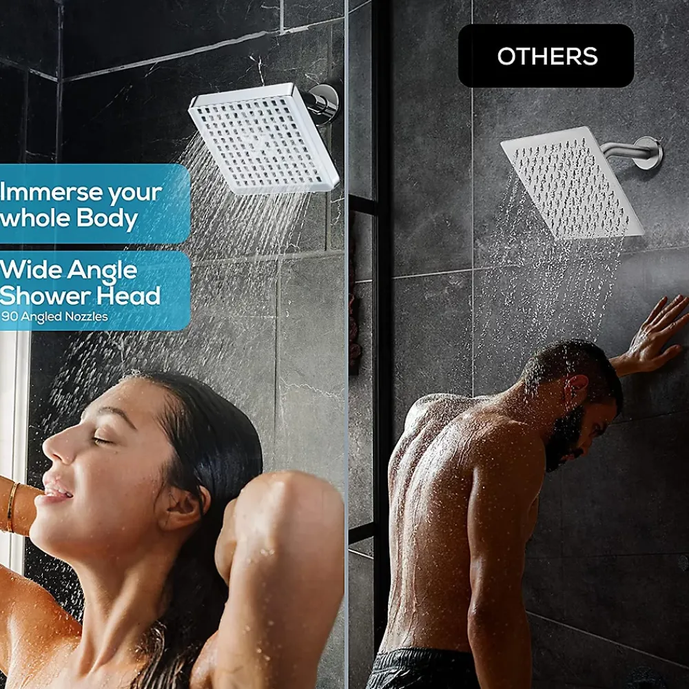 Pommeau De Douche, Flexible Et Barre De Douche|Deko Tete de Douche Pluie Anti Calcaire, 15CM Tete de Douche Haute Pression, Pommeau de Douche Fixe, Pommeau Carré Universelle