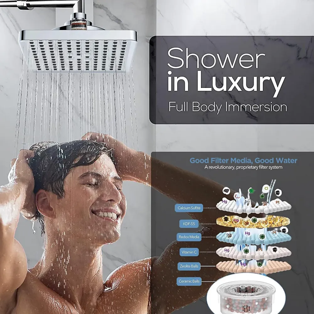 Pommeau De Douche, Flexible Et Barre De Douche|Deko Tete de Douche Pluie Anti Calcaire, 15CM Tete de Douche Haute Pression, Pommeau de Douche Fixe, Pommeau Carré Universelle