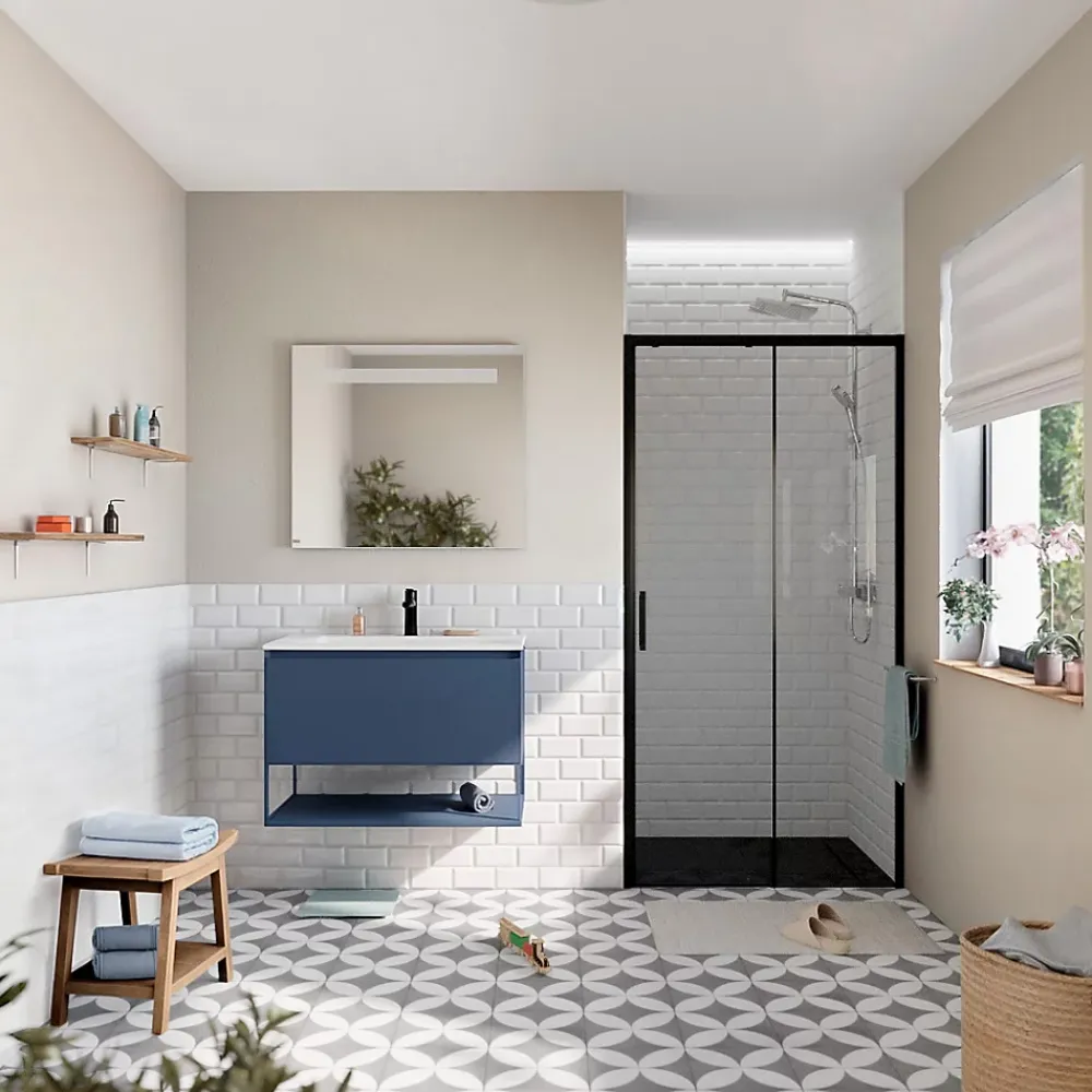 Swiss Aqua Technologies TEX BB Porte de douche 110x195cm coulissante anticalcaire avec profilés noir mat (SATTEXDBB110CT-SET)