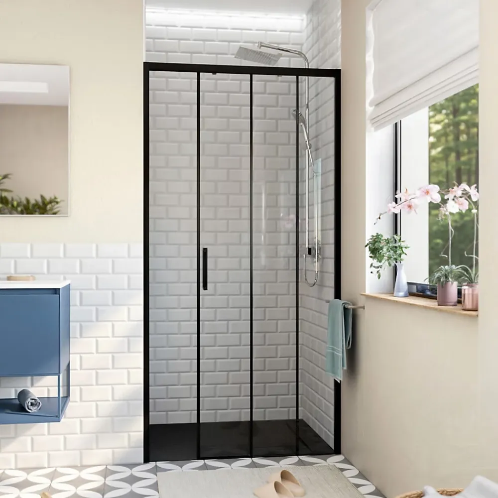 Swiss Aqua Technologies TEX BB Porte de douche 110x195cm coulissante anticalcaire avec profilés noir mat (SATTEXDBB110CT-SET)