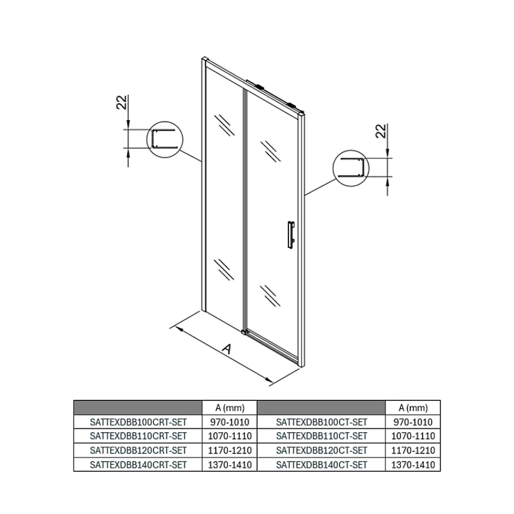 Swiss Aqua Technologies TEX BB Porte de douche 110x195cm coulissante anticalcaire avec profilés noir mat (SATTEXDBB110CT-SET)