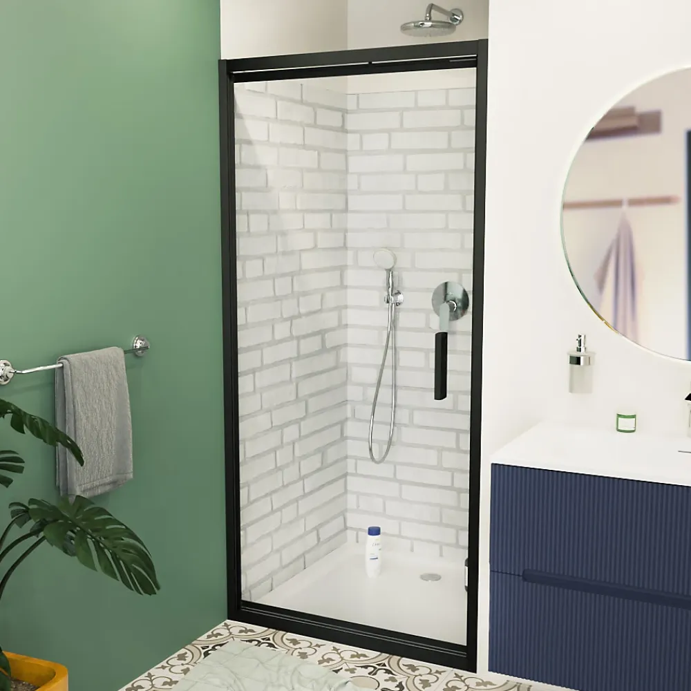 Swiss Aqua Technologies TEX-C Porte de douche 100x195cm ouverture gain de place anticalcaire avec profilés noir mat (SATTEXC100CT)