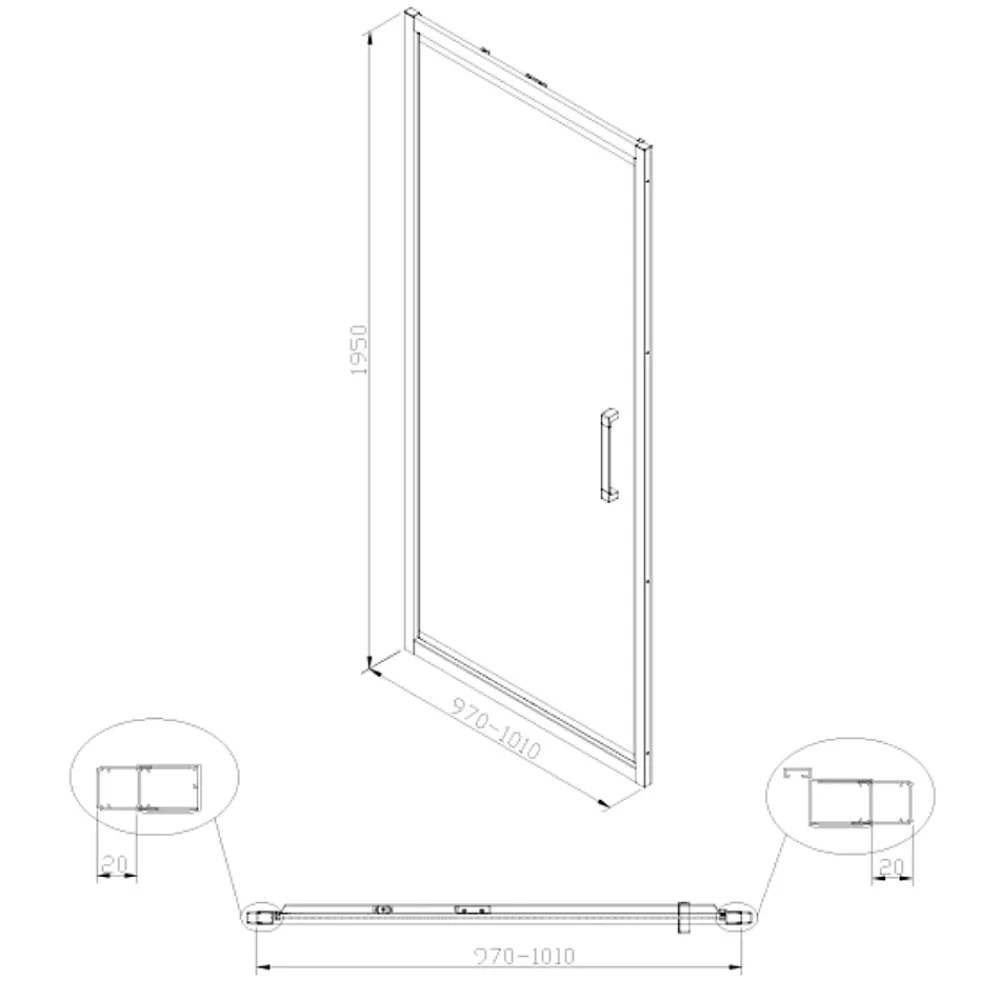 Swiss Aqua Technologies TEX-C Porte de douche 100x195cm ouverture gain de place anticalcaire avec profilés noir mat (SATTEXC100CT)