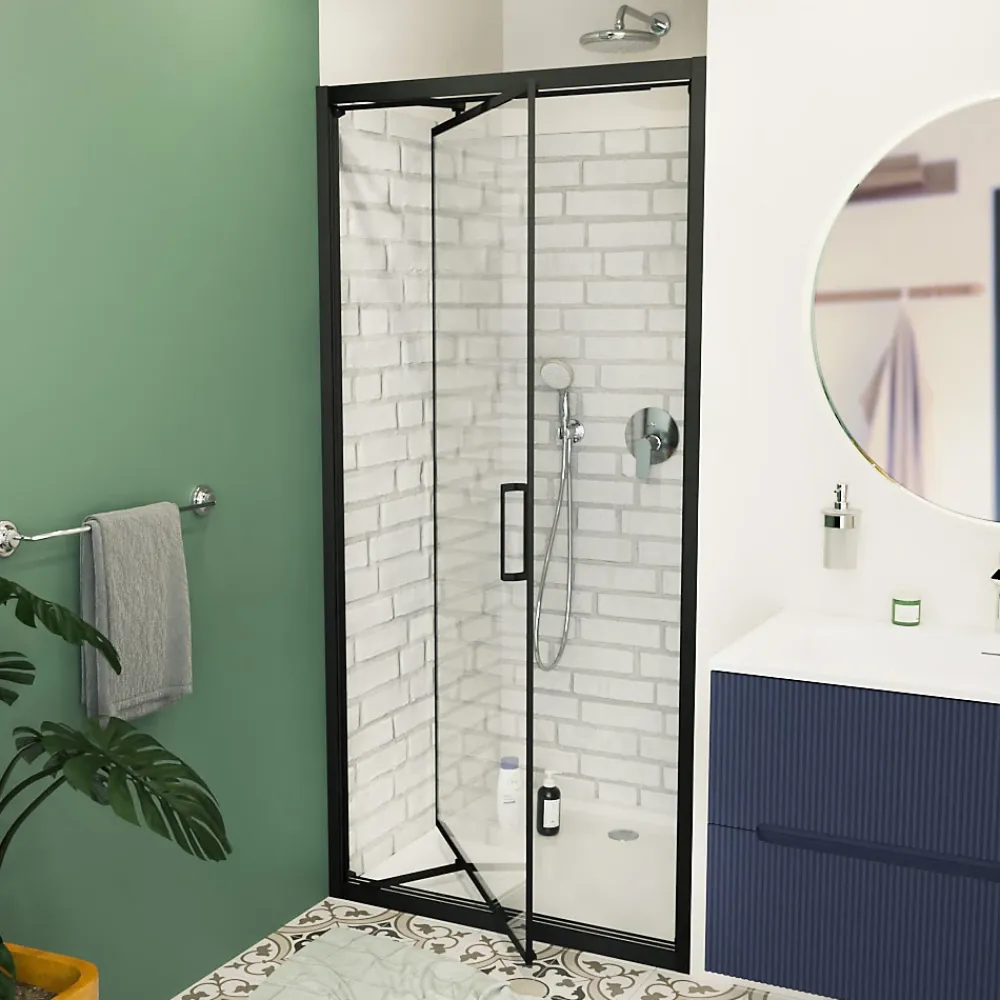 Swiss Aqua Technologies TEX-C Porte de douche 100x195cm ouverture gain de place anticalcaire avec profilés noir mat (SATTEXC100CT)