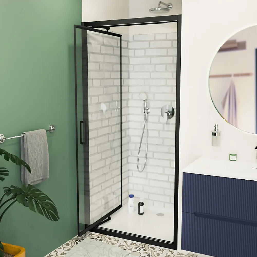 Swiss Aqua Technologies TEX-C Porte de douche 100x195cm ouverture gain de place anticalcaire avec profilés noir mat (SATTEXC100CT)