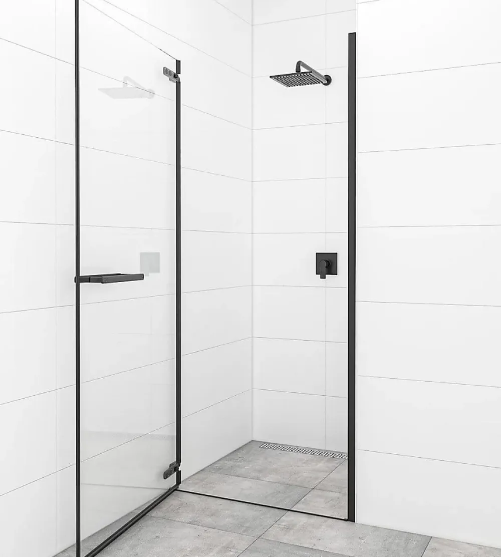 Porte De Douche|Swiss Aqua Technologies TGD NEW Porte de douche 100x200cm pivotante anticalcaire avec profilé noir mat (SATTGDO100NIKAC)