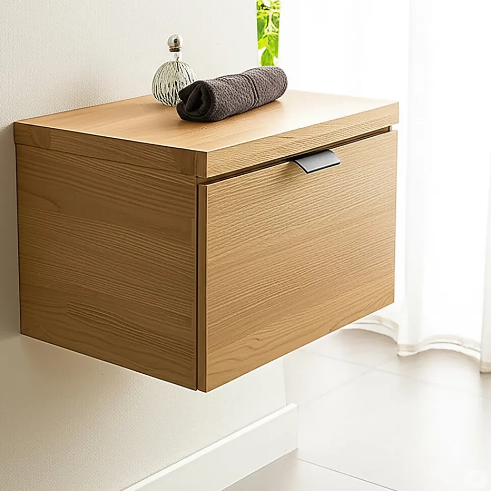 Etagère Salle De Bains|Byca Tiroir suspendu 48 cm en chêne - Massif naturel - Meuble de salle de bain design et fonctionnel