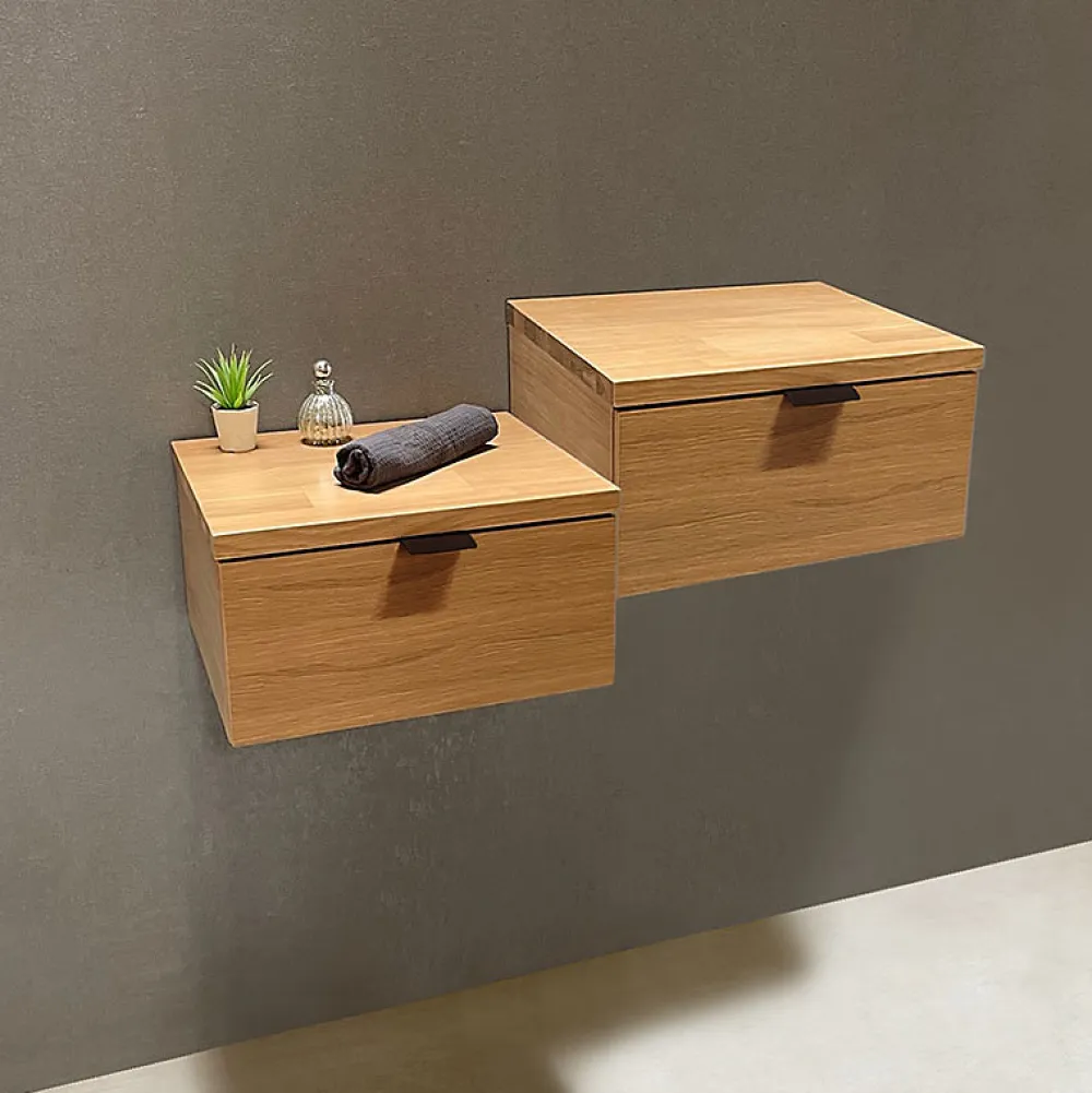 Etagère Salle De Bains|Byca Tiroir suspendu 48 cm en chêne - Massif naturel - Meuble de salle de bain design et fonctionnel