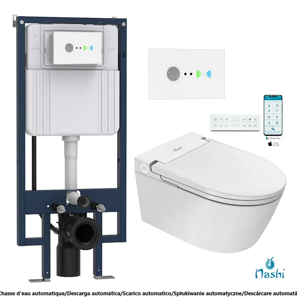 Nashi Toilette japonaise EOS PRO suspendue avec bâti-support, WC lavant automatique, gamme supérieure