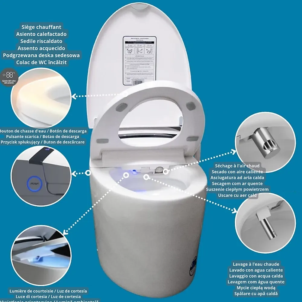 Nashi Toilette japonaise ALDARA NEW SORTIE DUALE, WC lavant automatique, injecteur acier inoxydable, canule séchage, gamme premium