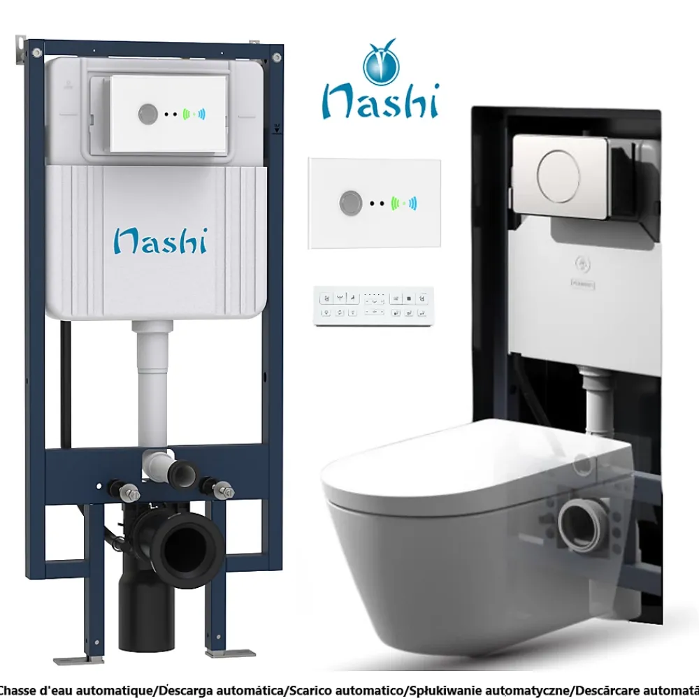 Nashi Toilette japonaise EOS suspendue avec bâti-support, WC lavant automatique, gamme supérieure
