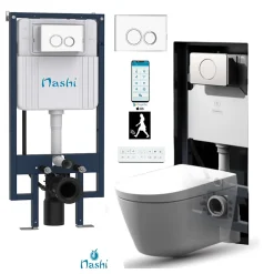 Wc Japonais|Nashi Toilette japonaise EOS PRO suspendue avec bâti-support, WC lavant automatique, gamme supérieure