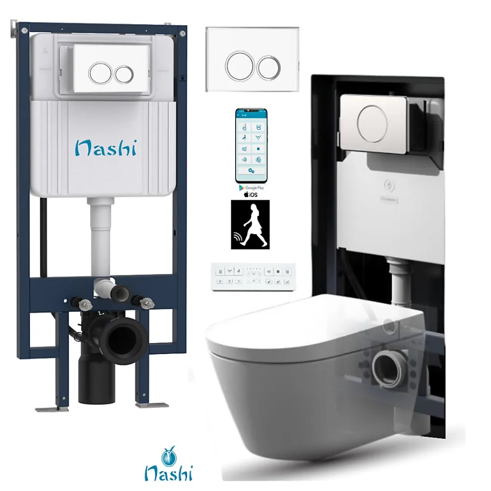 Wc Japonais|Nashi Toilette japonaise EOS PRO suspendue avec bâti-support, WC lavant automatique, gamme supérieure
