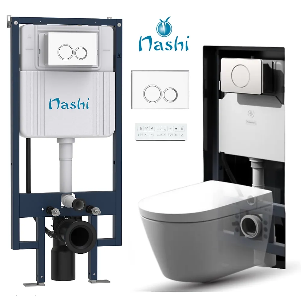 Wc Japonais|Nashi Toilette japonaise EOS suspendue avec bâti-support, WC lavant automatique, gamme supérieure