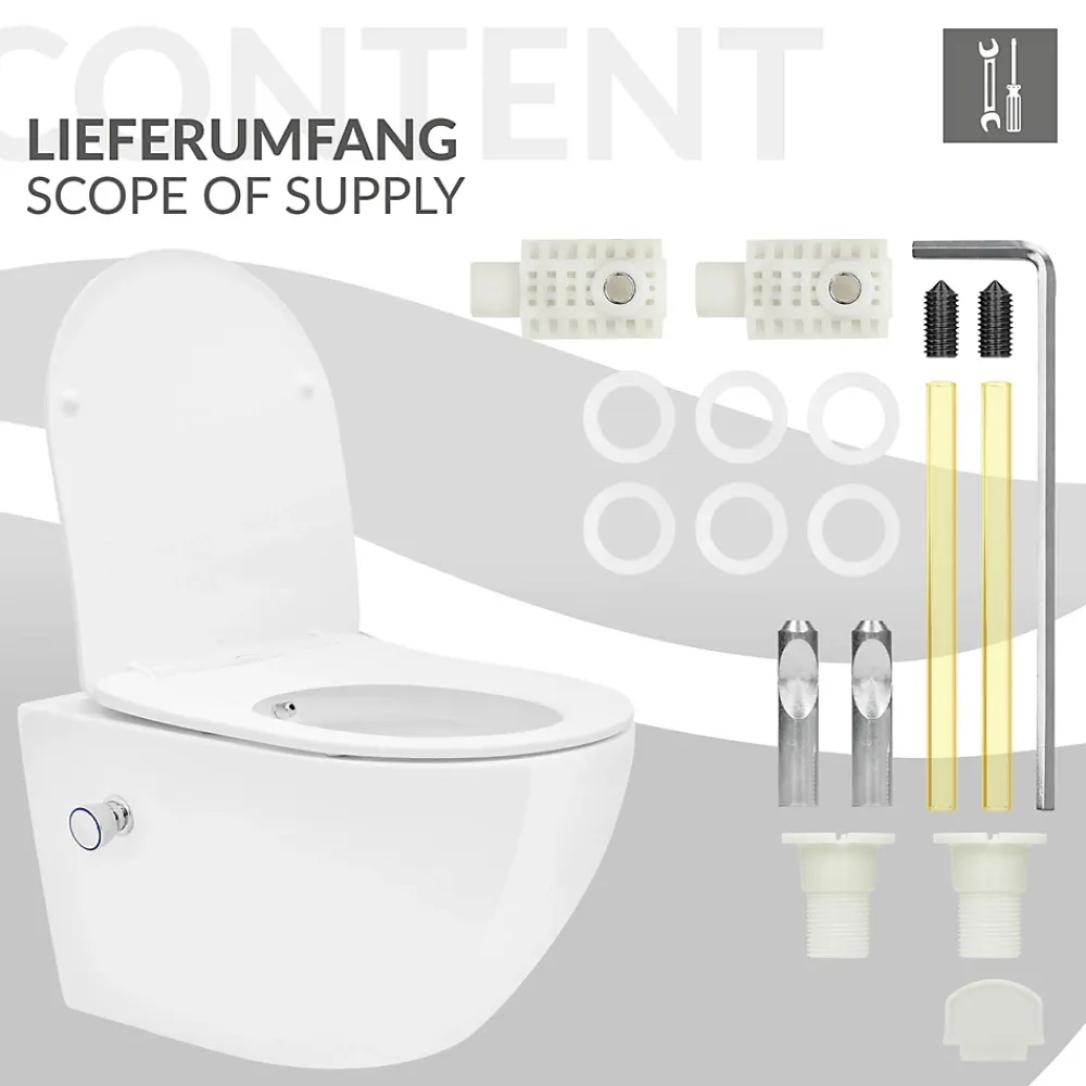 Wc Suspendu|Luxebath Toilette suspendu sans rebord blanc WC Soft Close fonction bidet salle de bain