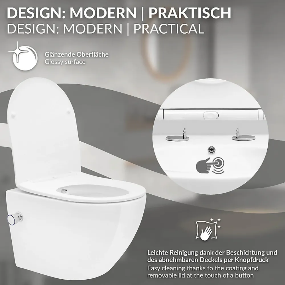 Luxebath Toilette wc suspendu fonction bidet système de rinçage sans bord en céramique