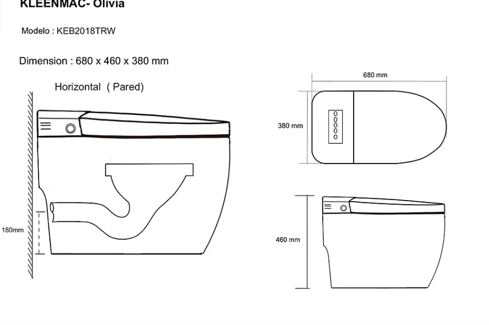 Kleenmac Toilettes intelligentes (sans réservoir) Olivia KEB2018TRW (toilettes japonaises) sortie horizontale 180 mm Blanc