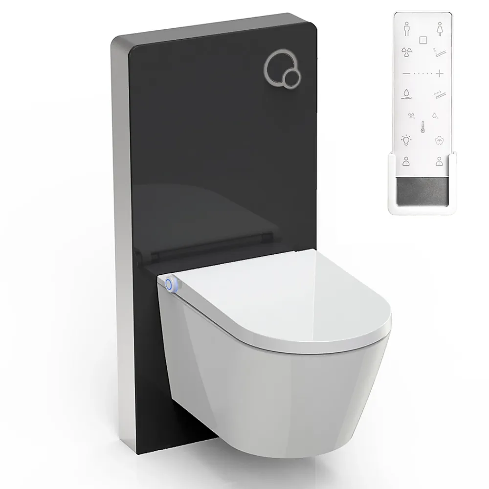 Bernstein Toilettes Japonais céramique, WC lavant avec module noir (100,4x48,3x10,8cm) + télécommande - WC 38,4x59,3x38cm - Pro+ 1102