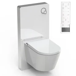 Wc Japonais|Bernstein Toilettes Japonais céramique, WC lavant + module blanc (100,4x48,3x10,8cm) + télécommande - WC 38,4x59,3x38cm - Pro+ 1102