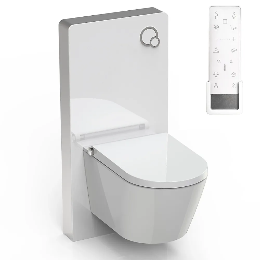 Wc Japonais|Bernstein Toilettes Japonais céramique, WC lavant + module blanc (100,4x48,3x10,8cm) + télécommande - WC 38,4x59,3x38cm - Pro+ 1102