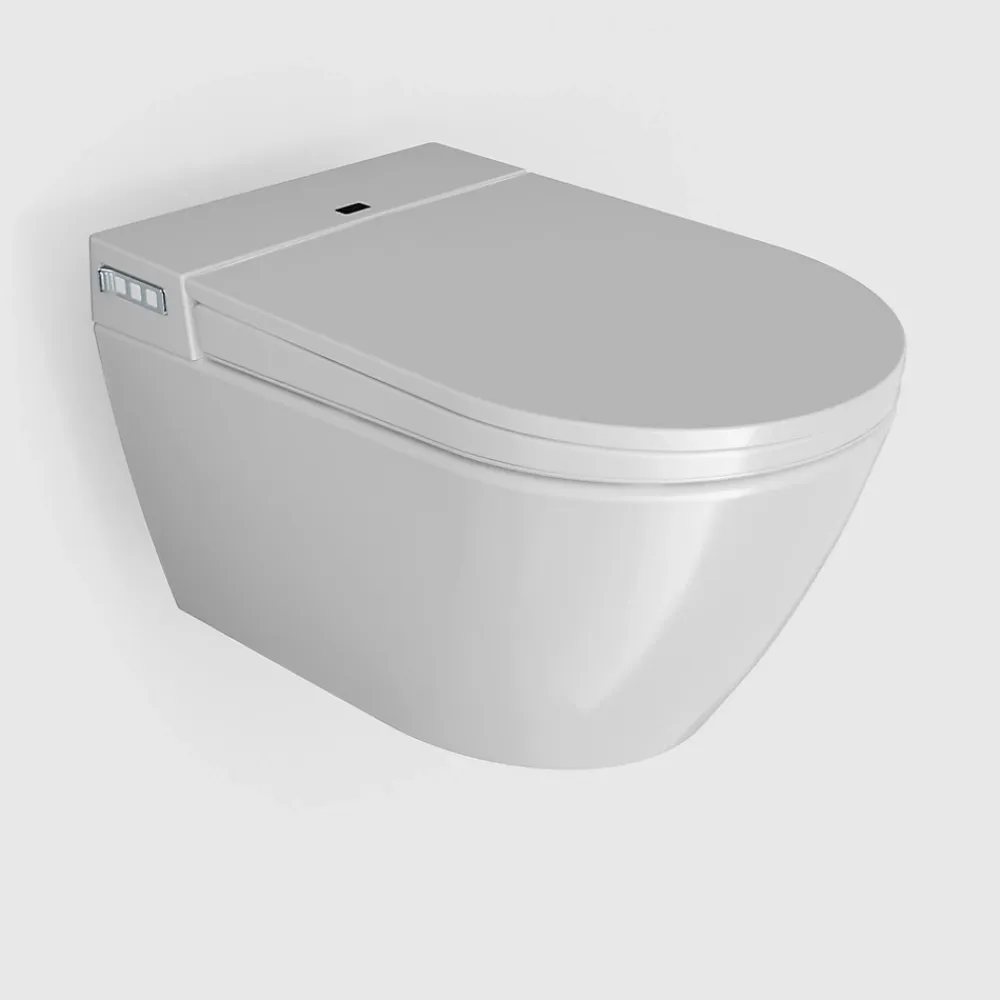 Wc Japonais|Bernstein Toilettes japonaises céramique WC lavant suspendus + Télécommande, siège chauffant, séchoir, Blanc, 59,2x40x42,4cm - 540PRO