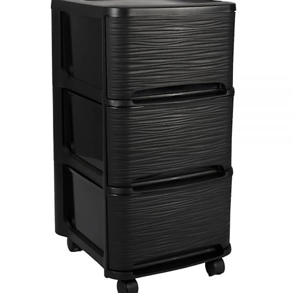 Meuble Buanderie|Eda Tour de rangement en plastique moderne 3 tiroirs - Noir
